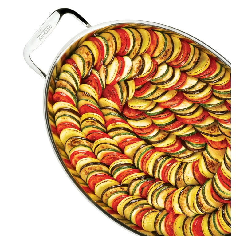All-Clad Stainless Steel Oval Baker, 15 inch with 2 Red Pot