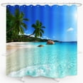 thumbnail image 3 of Ocean Beach Shower Curtain Blue Sky Sea Tropical Palm Trees Seaside Landscape Bath Curtain Waterproof Fabric Bathroom Décor 72x72 Inch Plastic Hooks 12PCS Ocean Green, 3 of 6
