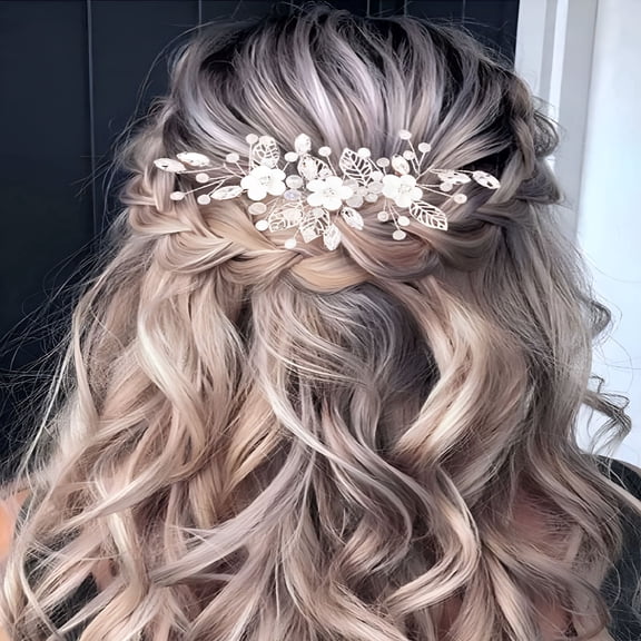 TUWAFE Silver Flower Bride Wedding Hair Vine Leaf Rhinestone Headpiece