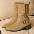 thumbnail image 5 of Khaki Ladies Stylish Comfort Winter Boots With Circular Toe And Belt Accent Heel For Outdoor Indoor Use, 5 of 9