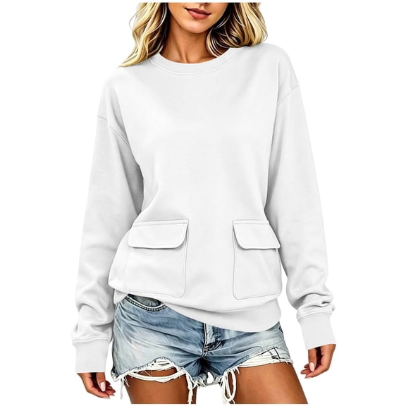 HAiming Women's Sweatshirts Long Sleeve Loose Scoop Neck Casual Solid Color Trendy Shirts Fall Winter Workout Tops