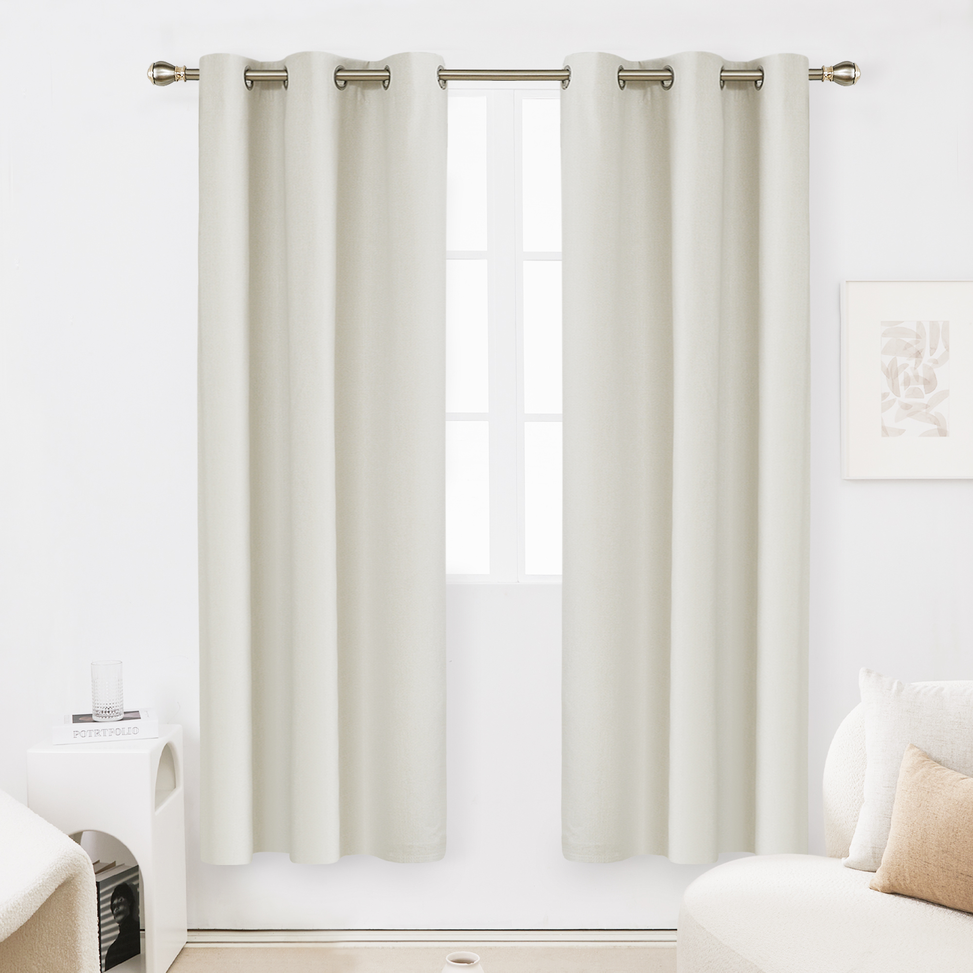 Deconovo 100% Blackout Linen Curtains, Cream, 42x84 photo 3