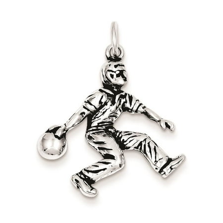 925 Sterling Silver Antiqued Bowling 26mm x 25mm Charm Pendant