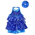 thumbnail image 4 of iiniim Robe de Costume de Danse Jazz Latin à Paillettes à Volants pour Filles avec Attache-Cheveux Bleu Royal 16, 4 of 5