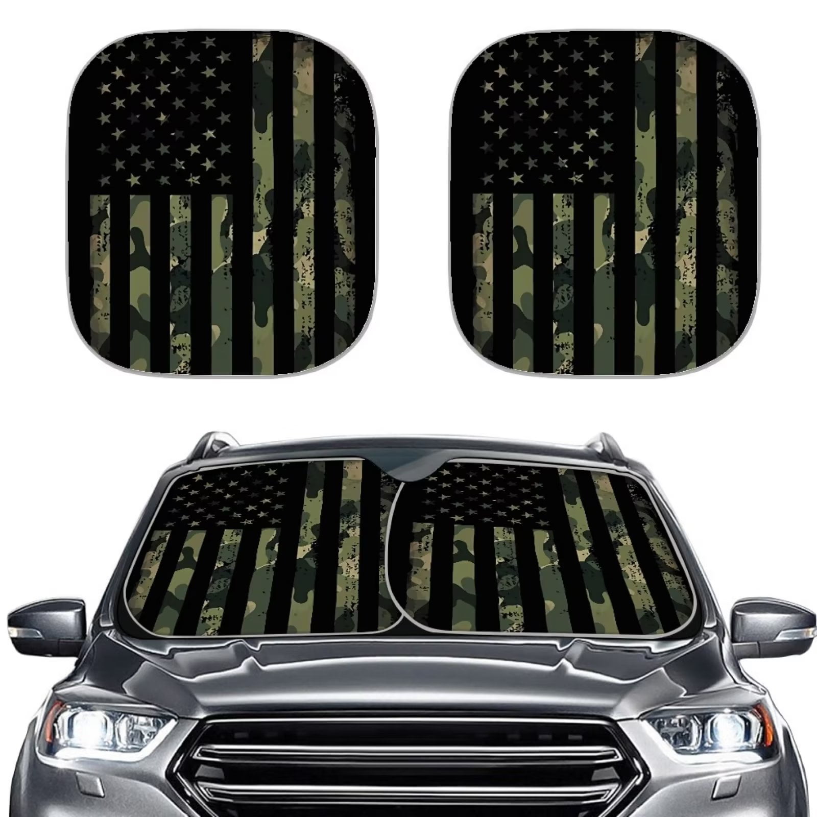 NETILGEN American Camo Flag Windshield Cover Sun Shade 2 Pieces UltravioletProof Car SunShade
