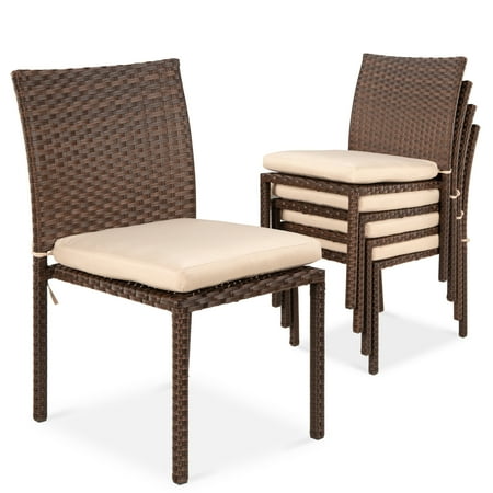 Best Choice Products Set of 4 Stackable Outdoor Patio Wicker Chairs w/ Cushions  UV-Resistant Finish - Brown/ Cream