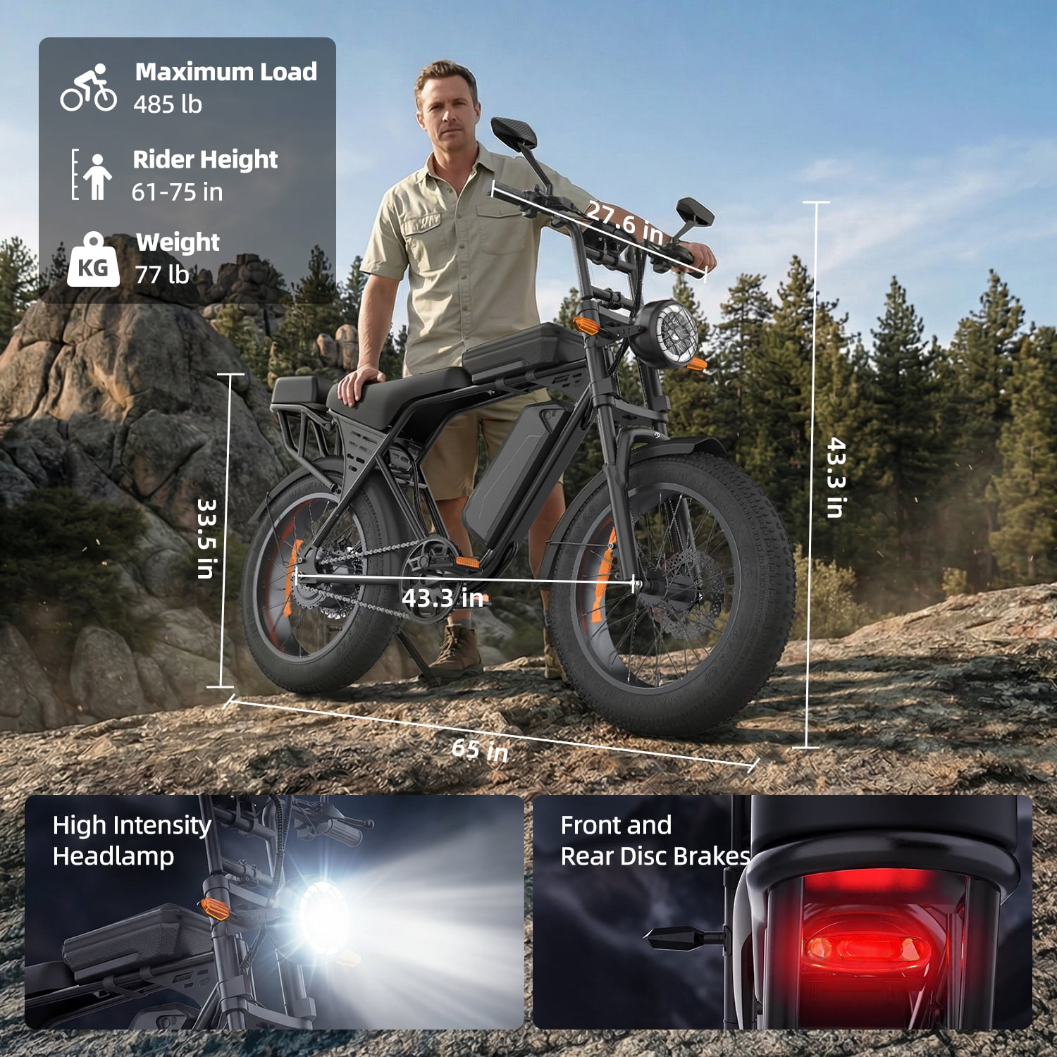 Unibike Ebike for Adults, 748 Peak Motor Electric Bike, 48V/15Ah Removable Battery, 20“X4” Fat Tire E-Mountain Bike, Off-Road E-Bike With Led Turn Signals