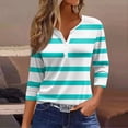 thumbnail image 2 of Camiseta para Mujer Camiseta Estampada Botón Manga 3/4 Diario Fin de Semana Moda Básica Cuello en V Top Regular Cyan/3XL, 2 of 5