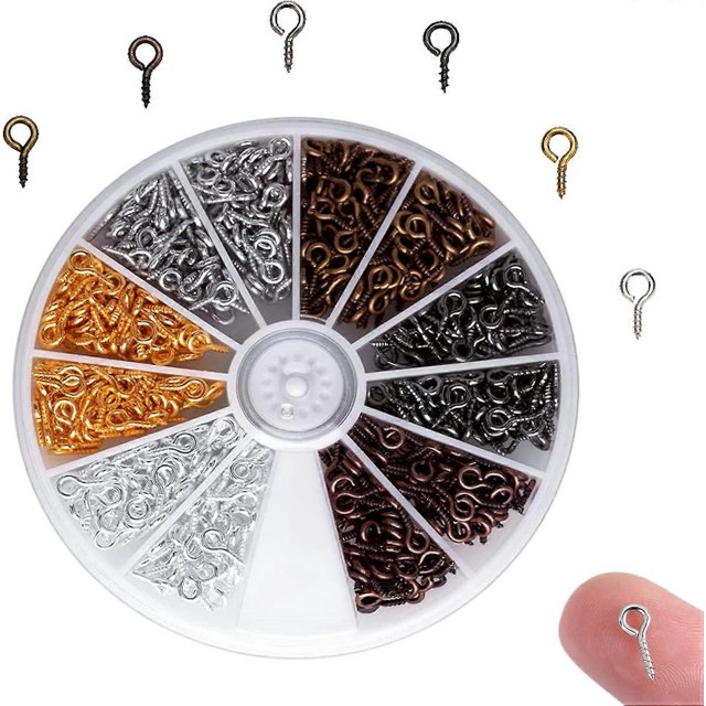 600 Pieces Eye Screws Mini Screw Eyelets Screw Hooks for Jewelry Making DIY Crafts Beads, 6 Colors, 8mm*4mm