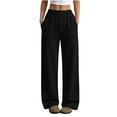 thumbnail image 3 of Wide Leg Sweatpants for Women Ndbuld Women Casual And Winter Solid Color Elastic Waist Sports Straight Leg Pants And Sweatpants Black S, 3 of 7