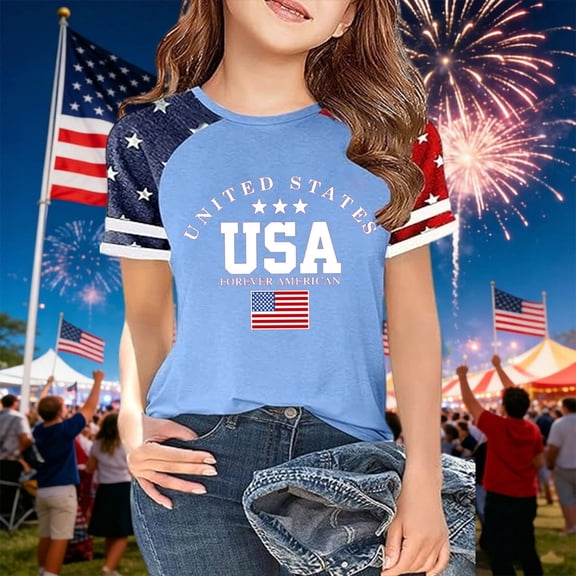 2026 Boys Girls American Flag Shirt 250th Anniversary USA Shirts 4th of July T-Shirt USA Short Sleeve Tees Tops(Blue2,1-2 Years)