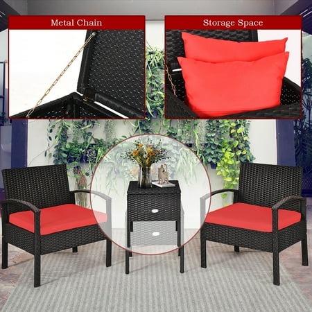 Costway 3pcs Patio Rattan Furniture Set Storage Table Cushioned Sofa Deck Red Canada Costway 3pcs Patio Rattan Furniture Set, Yorkford Outdoor Furniture