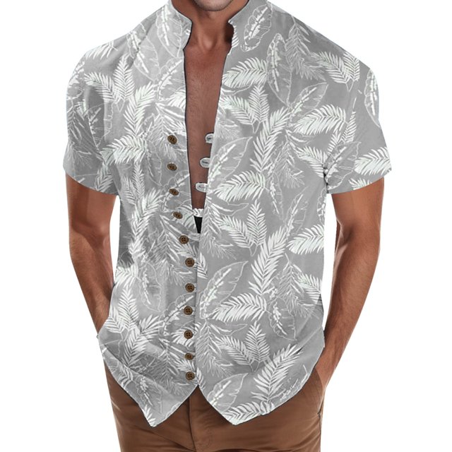 Camisas s Para Hombre Manga Larga Camisa de vacaciones en la playa Camisa de cuello con botones en los puños para hombre (Grey, M)