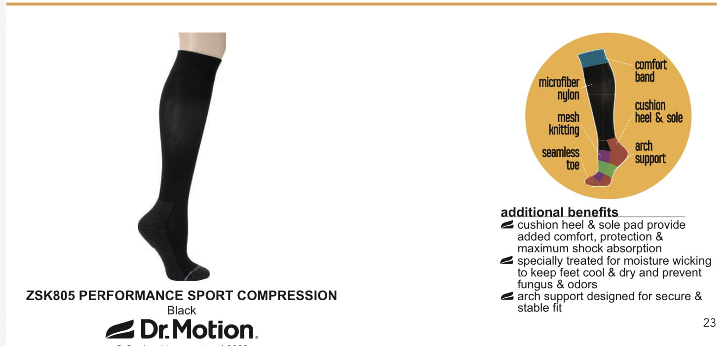 Motion Sport Compression 15-20 mmHg Knee-Hi Unisex Socks 2 Pair Dr 