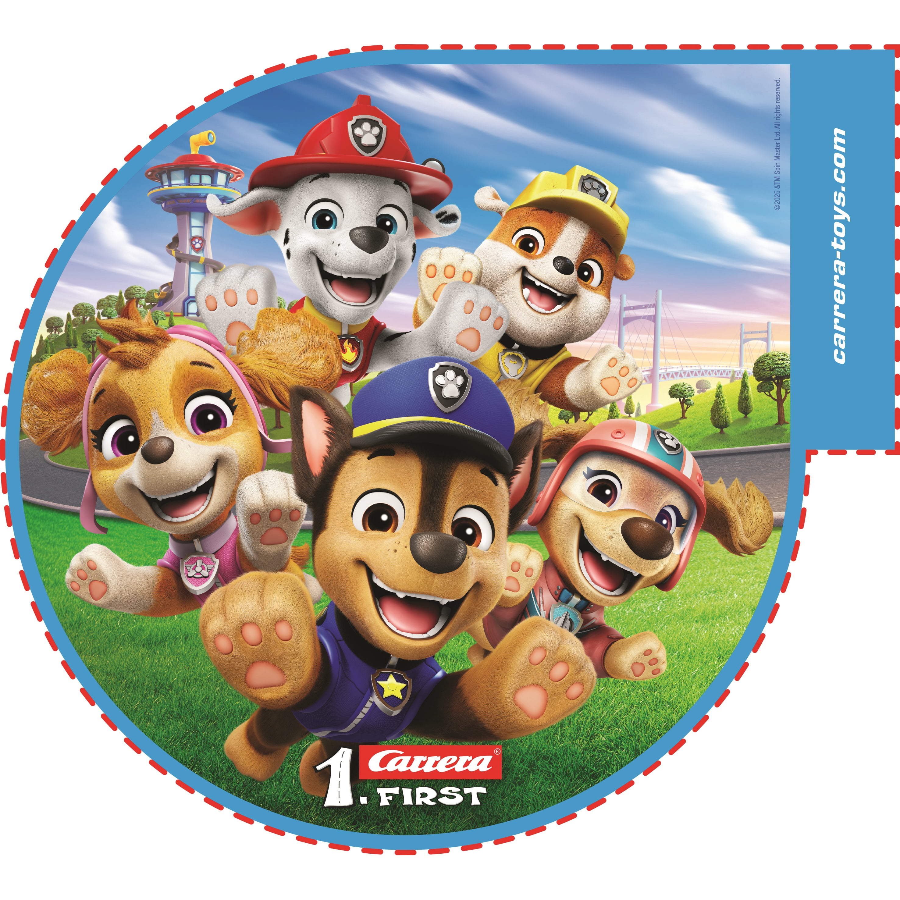 Carrera FIRST PAW Patrol On The Track Beginner Battery Operated Slot Car Toy Race Track Set featuring Chase versus Marshall
