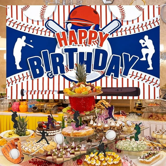 7x5FT Baseball Themed Party Backdrop Banner Happy Birthday Background for Boys Kids Teens Large Sport Birthday Backdrop for Boys