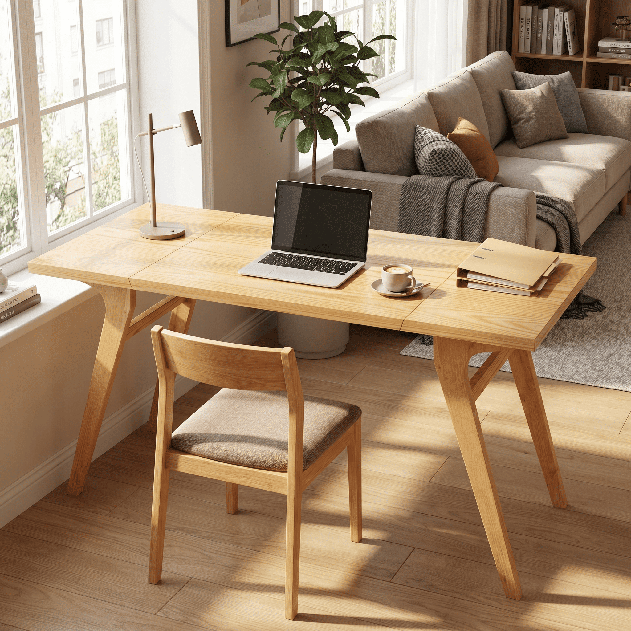 Homy Casa 59.5 in 2-in-1 Convertible Coffee Dining Table, Folding Extendable Table for Small Spaces, Natural Oak