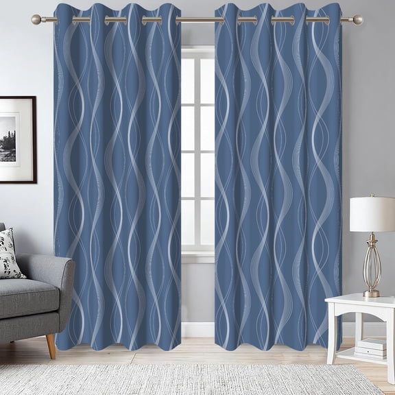 2 Panels Blue Blackout Curtain for Bedroom,Abstract Stripe Grommet Window Drapes for Living Room,52x84 Inch