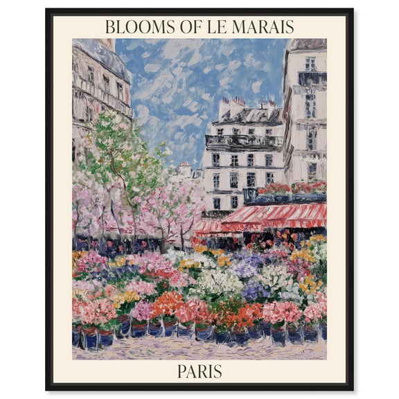 Blooms of Le Marais Canvas Monet Inspired Poster by Art Remedy, Black Frame, 16" x 20"