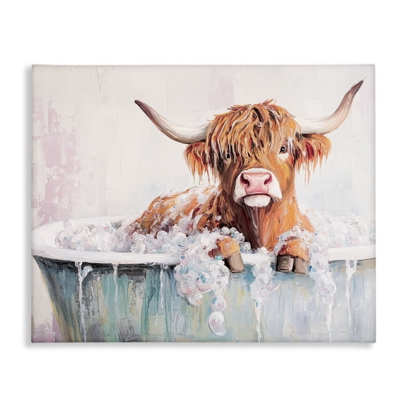 Stupell Industries Wooly Cattle Bathtub Canvas Wall Art design by Nina Blue, 16 x 20