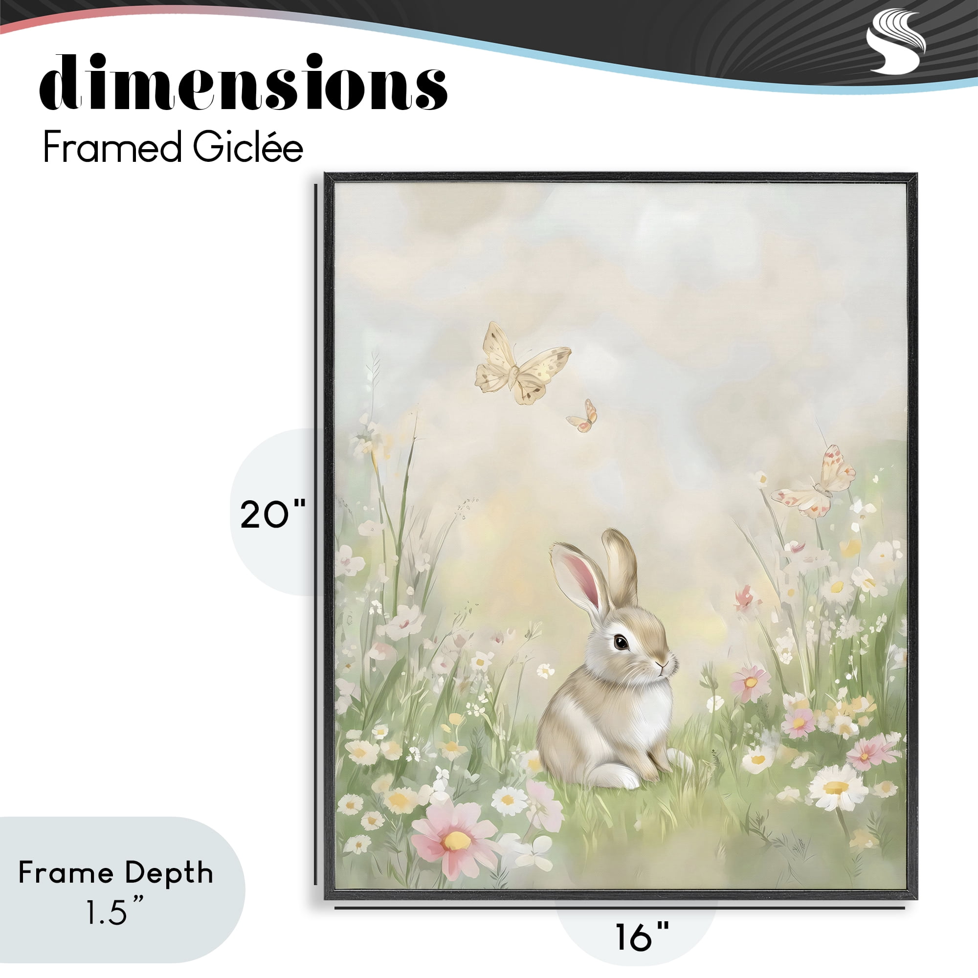 Stupell Industries Nursery Bunny in Meadow Black Framed Giclee Art, design by Arlington Prints