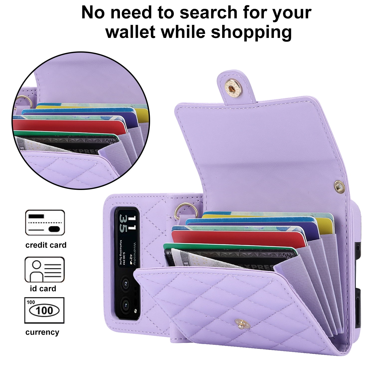 Allytechgroup Moto Razr 2025 Wallet Case with Shoulder Strap, Premium PU Leather Multiple Cards Slots Protective Shockproof Portable Phone Case Cover for Motorola Moto Razr 2025, Purple