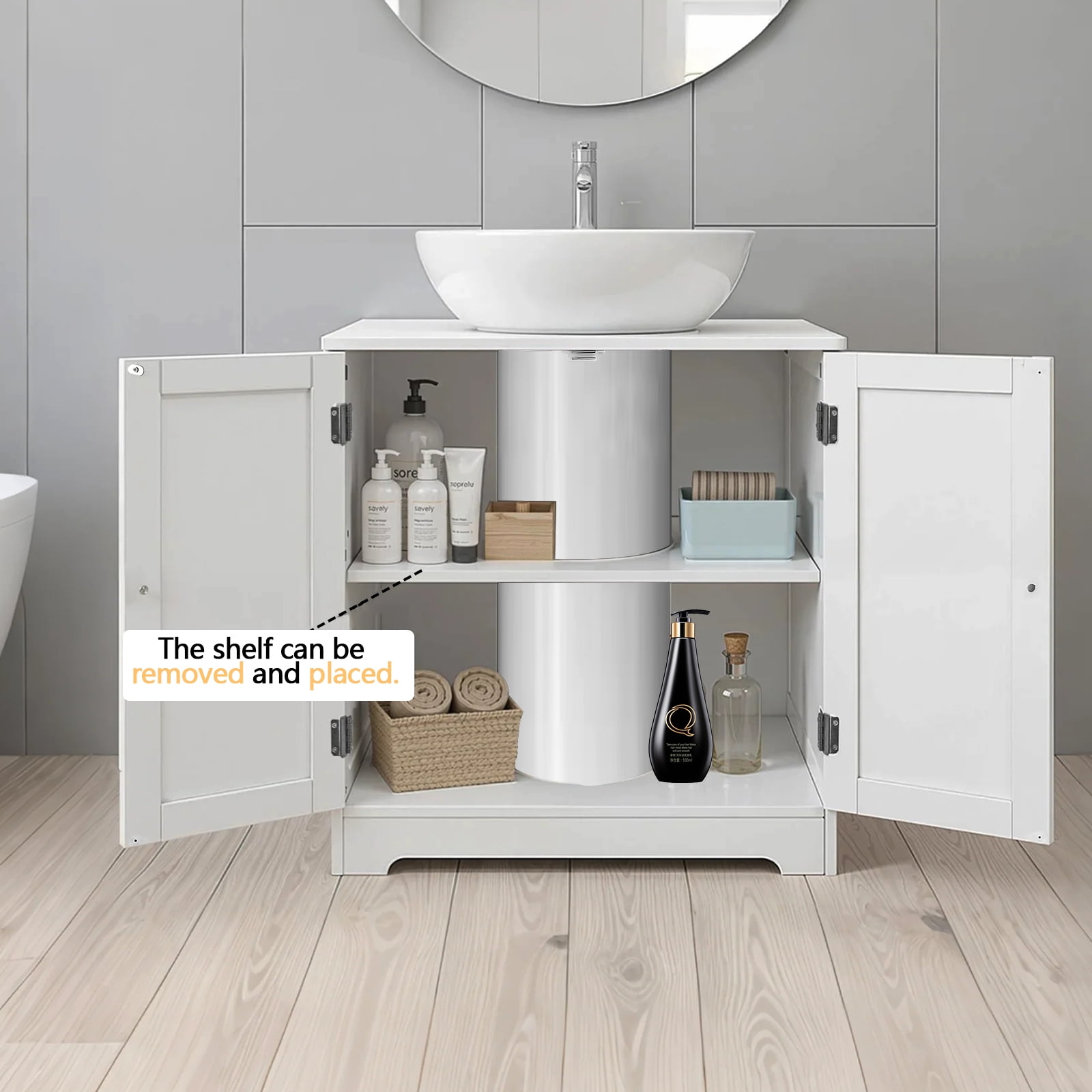 PRIJESSE 24"x12"x24" Under Sink Storage, Bathroom Vanity Under Sink Pedestal with 2 Doors, Basin Cabinet with Adjustable Shelf, White