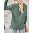 thumbnail image 2 of 3/4 Length Sleeve Womens Tops Summer Trendy Puff-Sleeve V-Neck Blouses Casual Textured Smocked T-Shirt Green XL, 2 of 6