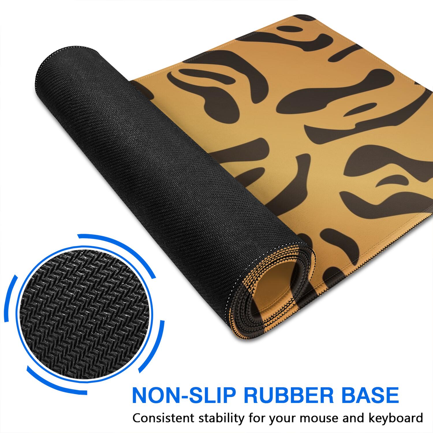 Long Mouse Pads for Desk,Orange and Black Of Leopard Print Desk Mats on Top Of Desks, Desk Mouse Pad Extra Large with 3mm Non-Slip Base and Stitched Edge for Gaming,Office,Work,Home 47.3"x23.6"