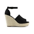 thumbnail image 3 of BLISSFUL STEP Sandales Compensées Espadrilles à Talons Plateforme Noires 7, 3 of 8