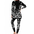 thumbnail image 2 of Women's Milk Silk Sleepwear Long Sleeve Pajama Set Black and White Wild 2 Piece Loungewear, 2 of 7