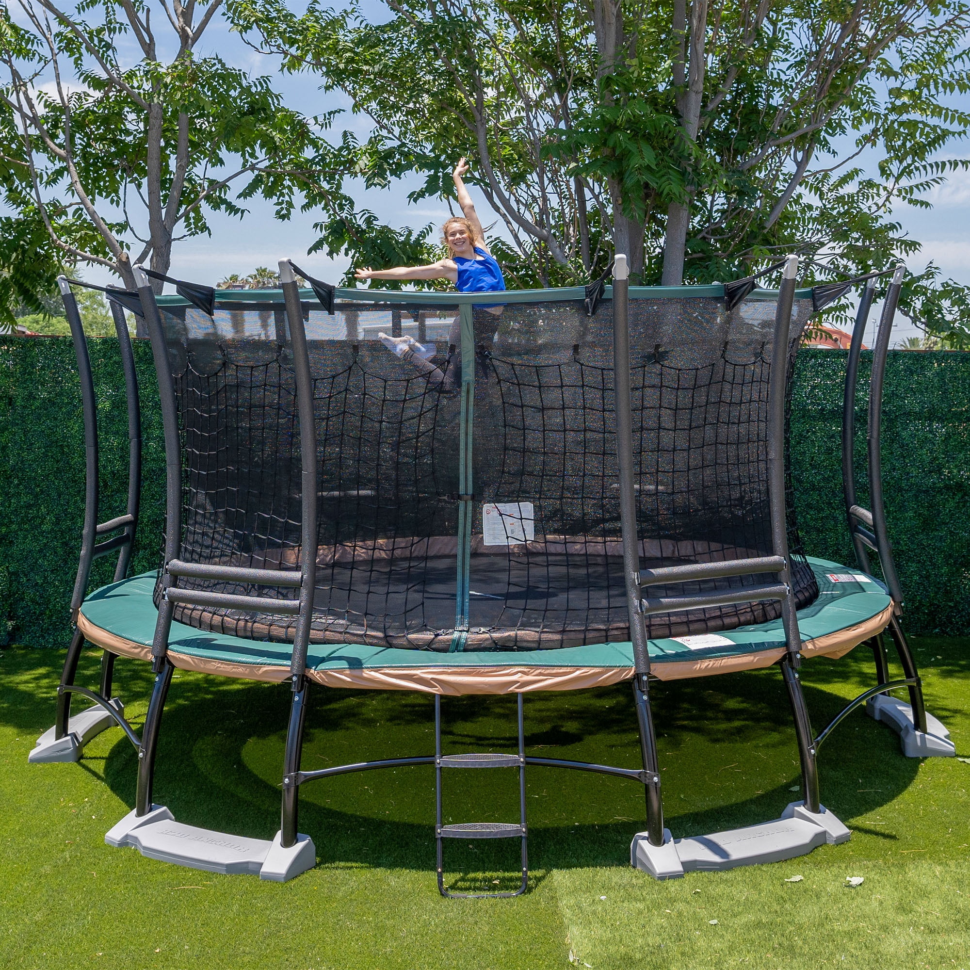 PowerSpring PS1600 16ft Round Outdoor Trampoline with Double Safety Enclosure Net, 11in Galvanized Springs & Water Anchor System, 300 LBS Max Weight Capacity