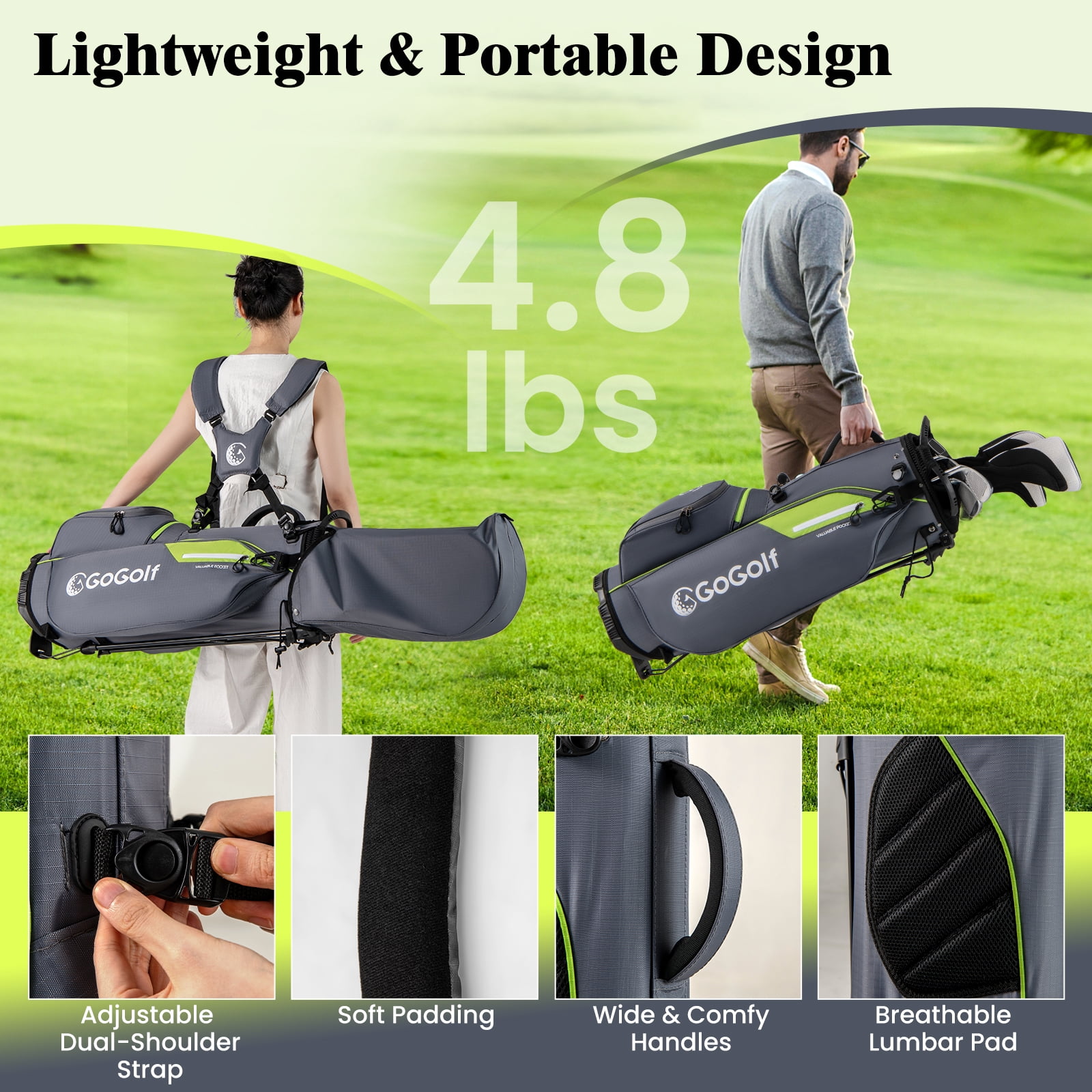 Gymax 8-Way Golf Stand Bag w/ 5 Pockets Lightweight Portable Golf Club Bag Handles Grey