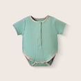 thumbnail image 2 of Riecok Newborn Girl Bodysuits Short Sleeve Button dowm Cotton Rompers Solid Breathable Comfortable Summer Outfits Green 80, 2 of 4