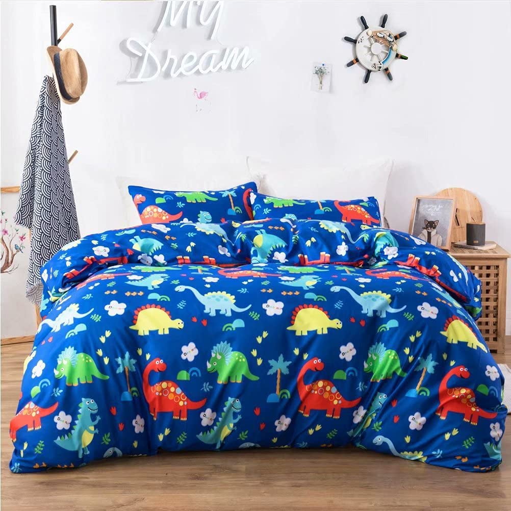 3 Pcs Set Animal Comforter Cover with Pillow Shams Vajrapani Dinosaur Bedding Set Twin Size 68”x87” for Girls Boys Black Corner Ties & Zipper Closure