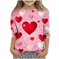 thumbnail image 2 of Xdegoge Girls Valentines Shirt 3/4 Sleeve Crew Neck Pullover Tops Toddler Heart Printed Fashion Tops Y2K Streetwear Tee Shirts, 2 of 5