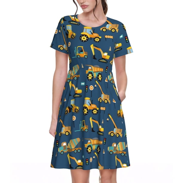 Disketp Modern Excavator para Vestido de Manga Corta para Mujeres, Vestidos de Verano para Mujeres, Casual y Holgado para la Playa