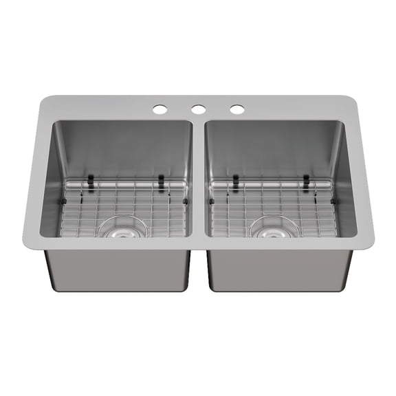 Kingston Brass GKDD332293 Calgary 33-Inch Stainless Steel Double Bowl Dual Mount Kitchen Sink with Drain in Brushed