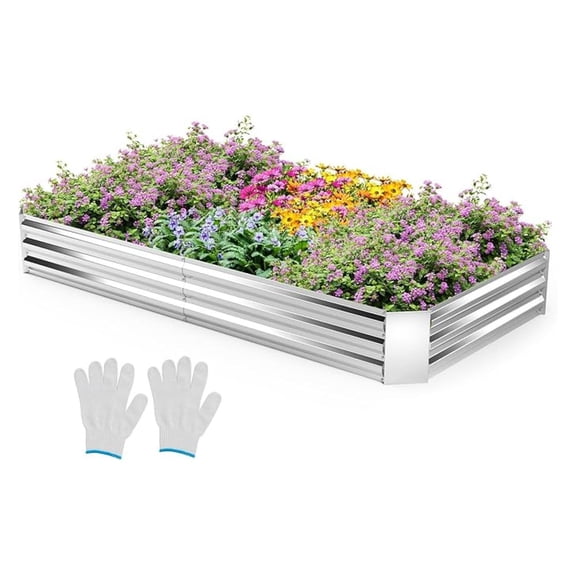8x4x1FT Galvanized Raised Garden Bed, Outdoor Metal Planter Box for Vegetable Flower Fruit , Galvanized Metal Garden Box with Open-Ended Base