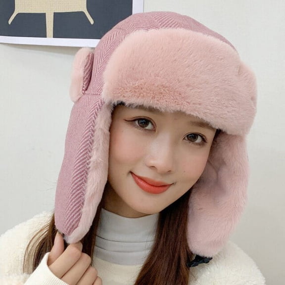 SikaFu Bomber Hat Thick Warm Women Winter Hat Windproof Snow Ski Earflap Trapper Cap Lady Striped Russian Hat Female Russian Cap