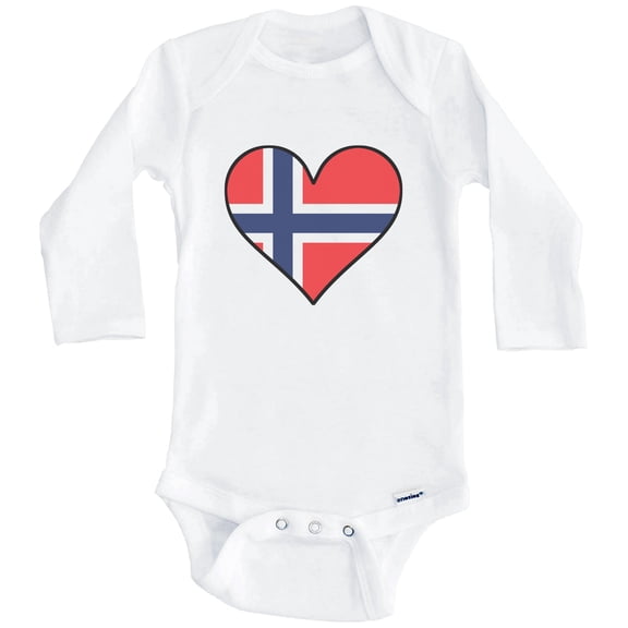 Norwegian Flag Baby Bodysuit - Cute Norwegian Flag Heart - Norway Baby Bodysuit (Long Sleeve), 0-3 Months White