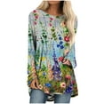thumbnail image 1 of IROINID Liquidation T-Shirts à Manches Longues pour Femmes, Col Rond Aguichant, Hauts Amples Imprimés, Blouse, Bleu Ciel, 1 of 5