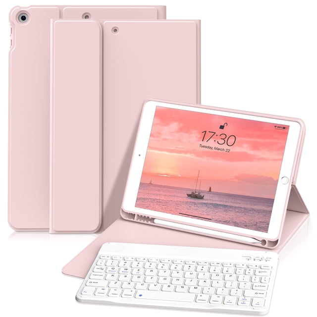 Funda con Teclado KVTVOU para iPad 10.2" 7ª-9ª Generación Rosa