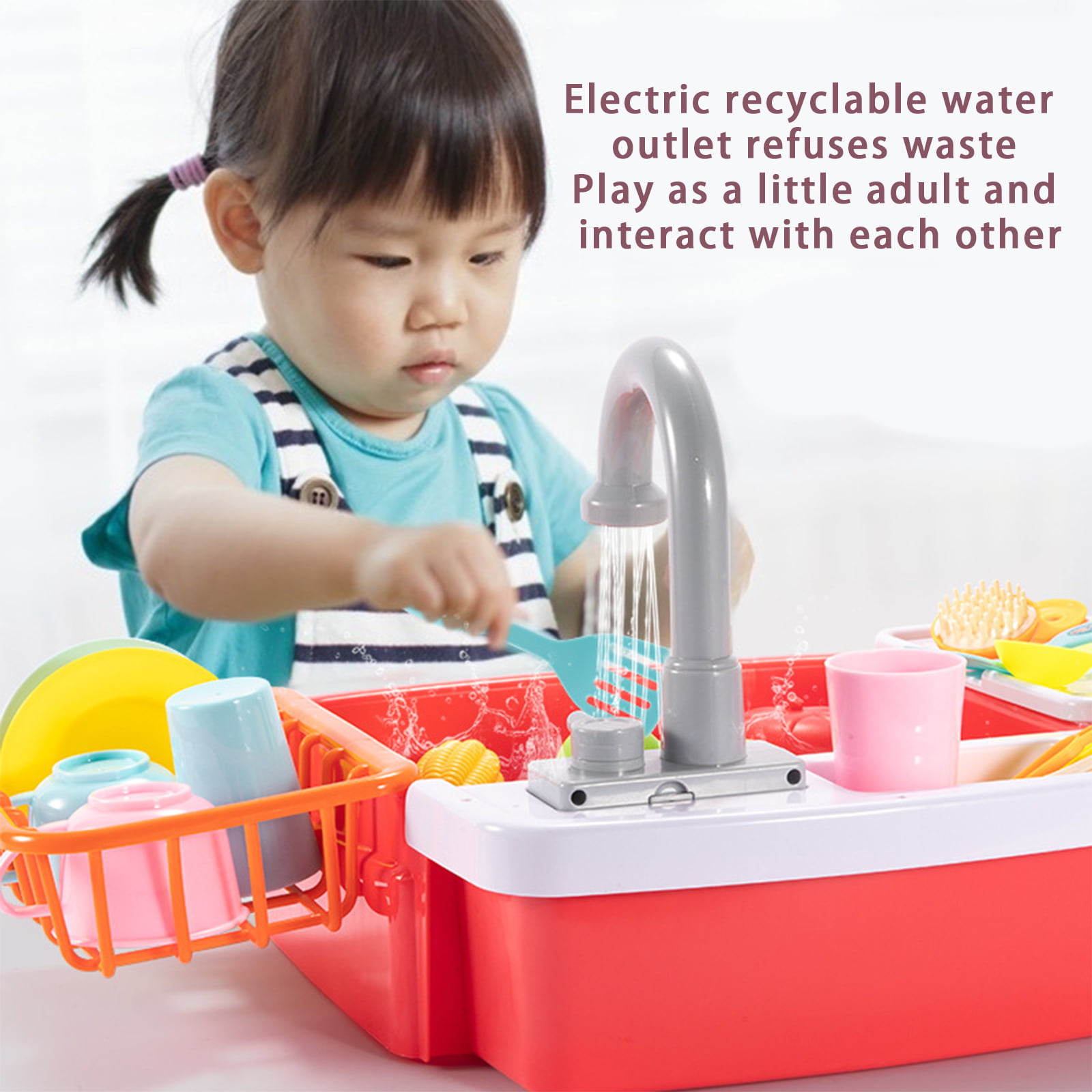  Foxswov Kitchen Play Sink Toys, Fun & Educative Kids Toy Sink,  Electric Dishwasher Playing Toy with Running Water for Toddler - 20 Piece  Pretend Play Toy for Boys and Girls 