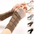 thumbnail image 2 of 1 Paire Femmes Gants Triangle Modèle Demi Doigt Bras Couverture Gants Automne Hiver Extensible Tricot Gants Sans Doigts pour l'Extérieur, 2 of 10
