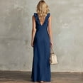 thumbnail image 5 of Ahabrexf Wedding Guest Dresses for Women, V Neck Ruffled Sleeveless Side Ruched High Slit Maxi Dress for Evening Party and Wedding, 5 of 9