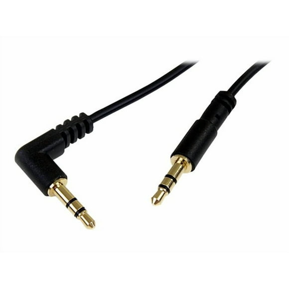 StarTech.com 3 ft. (0.9 m) 3.5mm Audio Cable - 3.5mm Slim Audio Cable - Right Angle - Male/Male - Aux Cable (MU3MMSRA) - Audio cable - mini-phone stereo 3.5 mm male to mini-phone stereo 3.5 mm male - 3 ft - black - right-angled connector - for P/N: SV231DVGAU2A, SV431DVGAU2A