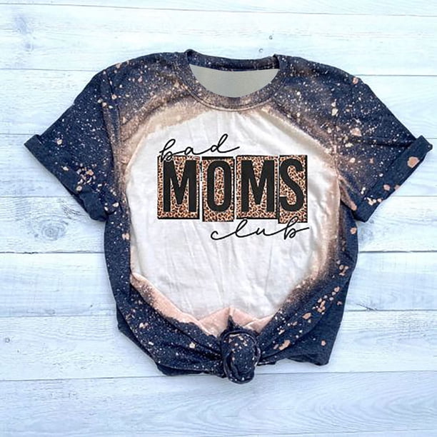 Puntoco Mujeres Verano Casual Moda Sexy Cuello Redondo Camisa Tie-Dye Mama Manga Corta Letras Imprimir Camisetas tops Blusa Puntoco Puntoco-8442