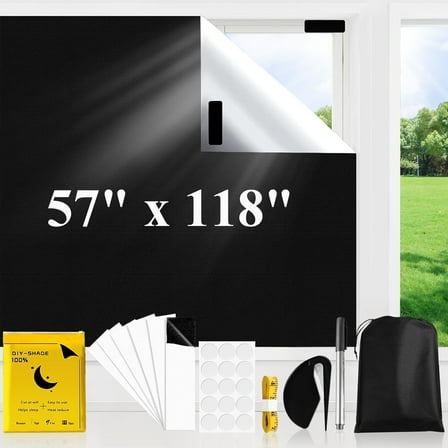 Remiawy Blackout Blinds for Bedroom, 118" x 57" Portable Blackout Shades No Drill Window Blinds Cut to Size, Travel Blackout Curtains Window Cover Film for Nursery, Bedroom, Dorm Room, RV, Black