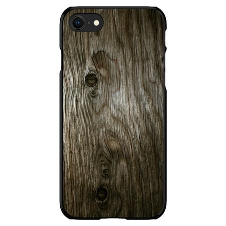 DistinctInk Case for iPhone 7 / 8 / SE (2020 Model) (4.7" Screen) - Custom Ultra Slim Thin Hard Black Plastic Cover - Brown Weathered Wood Grain Print - Printed Wood Grain Image